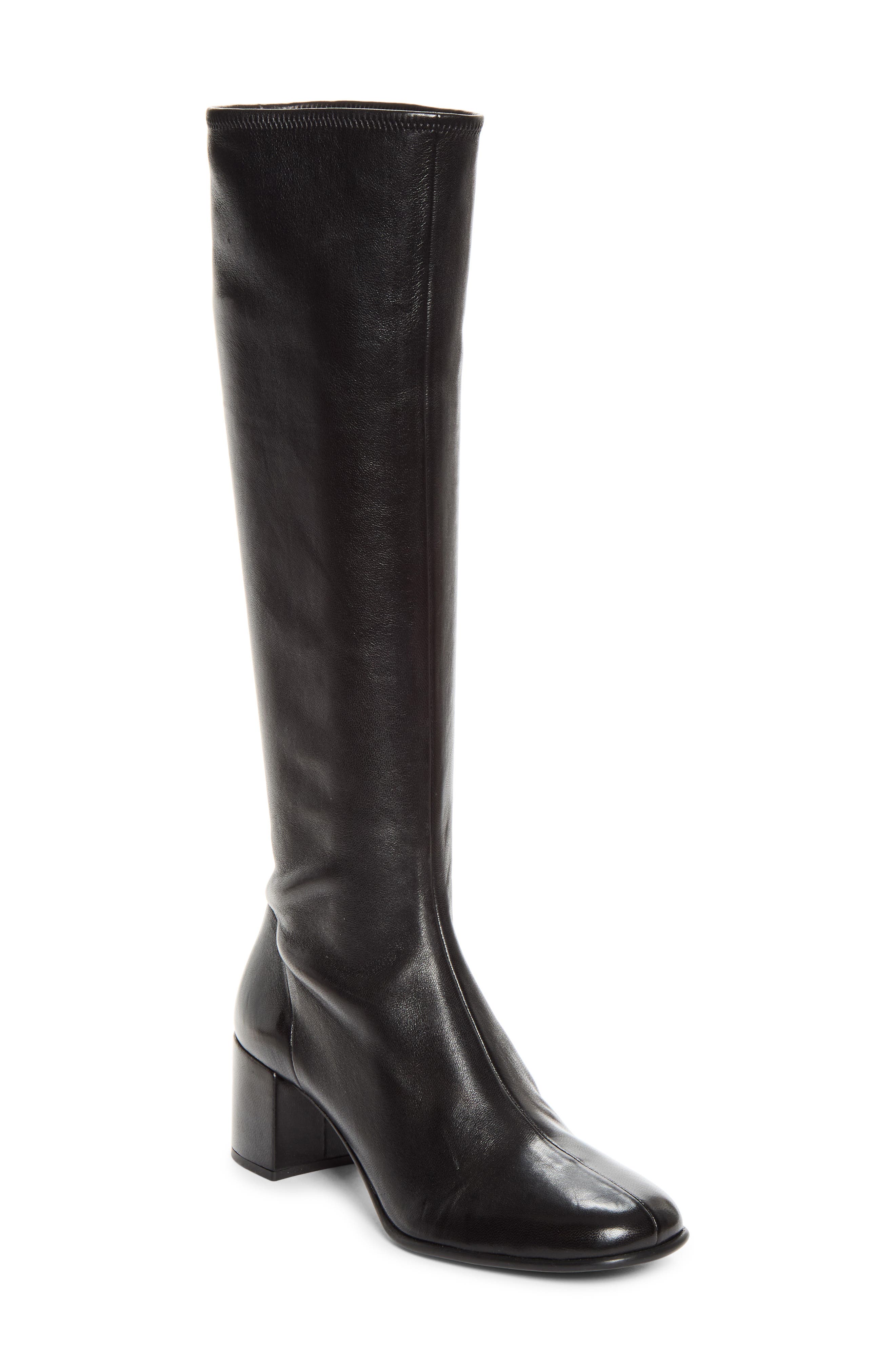 Stretch Leather Knee High Boot, Main, color, NERO