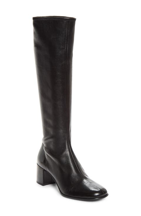 Stretch Leather Knee High Boot