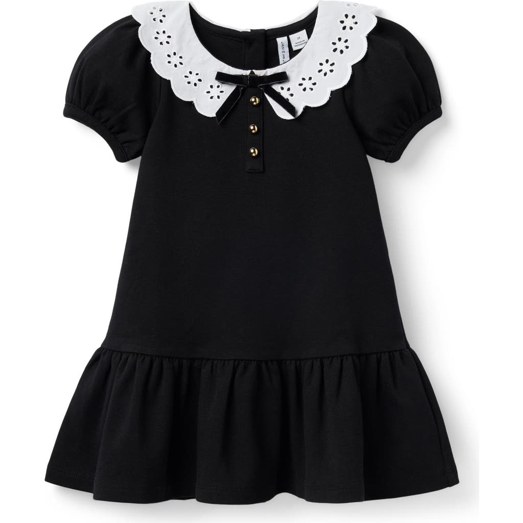 Janie And Jack Eyelet Collar Ponte Dress In Black