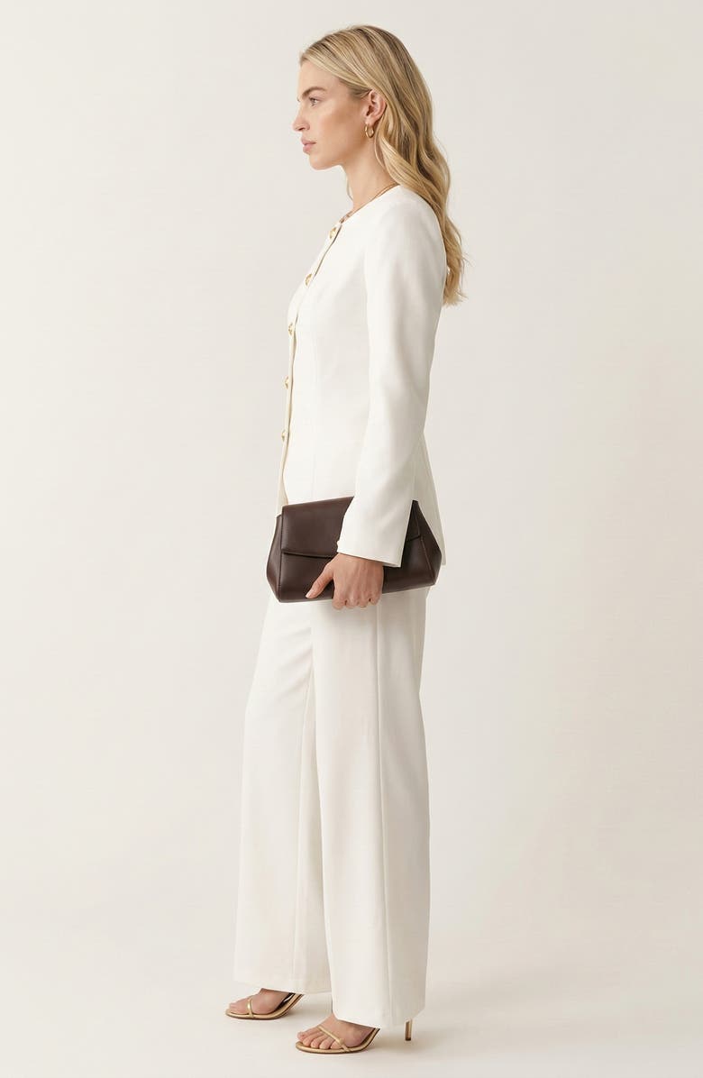 Modenaire Tailored Button Front Jacket and Wide Leg Pants Set, Alternate, color, Ivory