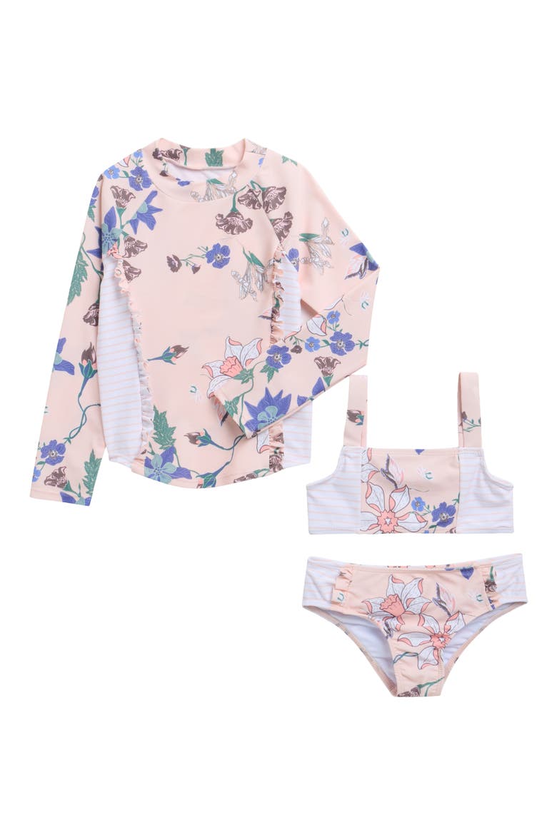 Kids' Rashguard Top, Bikini Top & Bottoms Set, Main, color, PEACH
