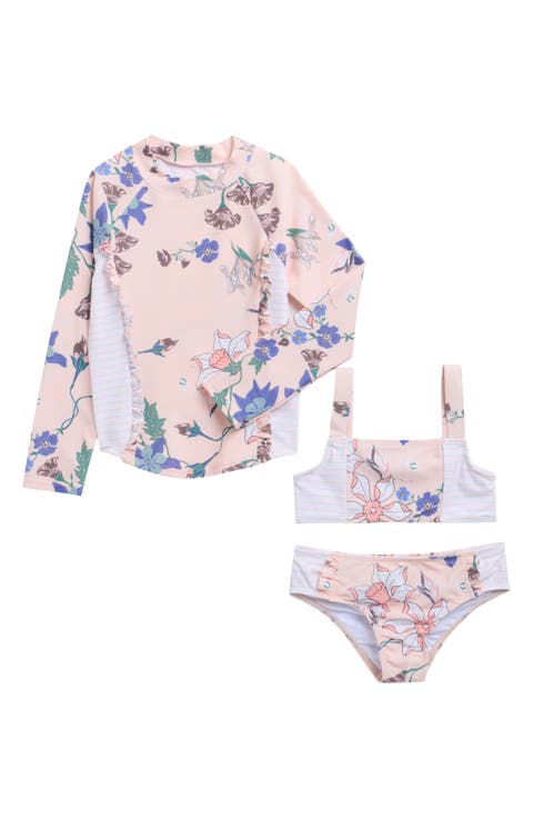 Kids' Long Sleeve Three-Piece Rashguard Swimsuit (Little Girl)