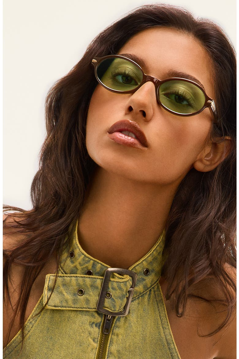 Nevermind 54mm Round Sunglasses, Alternate, color, DARK BROWN/ PISTACHIO