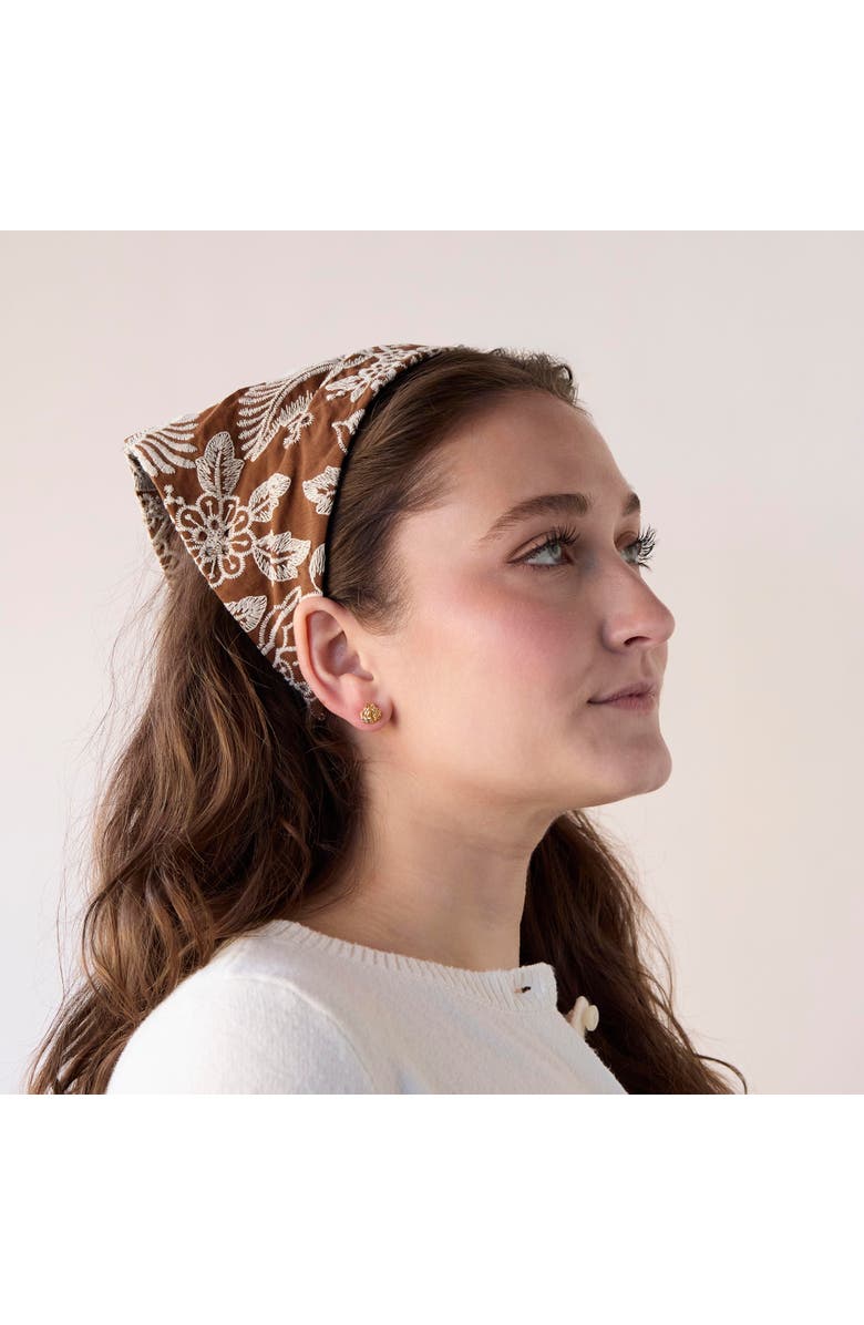 Lele Sadoughi Jackie Embroidered Eyelet Handkerchief Headband, Alternate, color, Espresso Garden 200