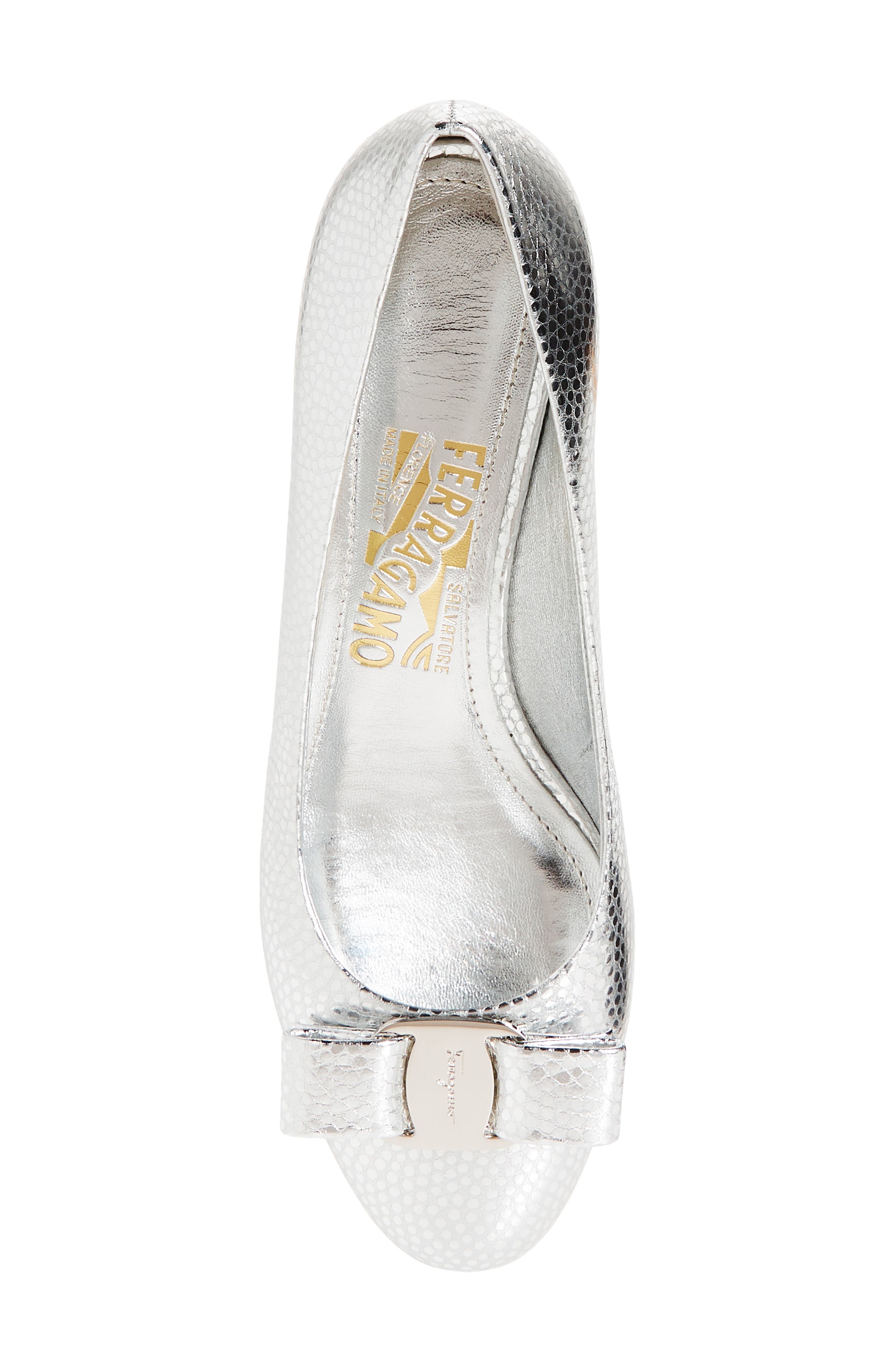 Vara Bow Metallic Leather Pump, Alternate, color, SILVER