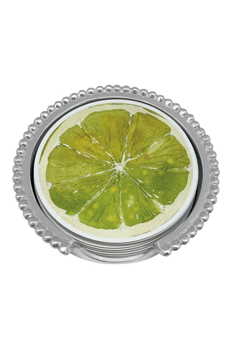 Lemon & Lime Beaded Coaster Set, Alternate, color, SILVER