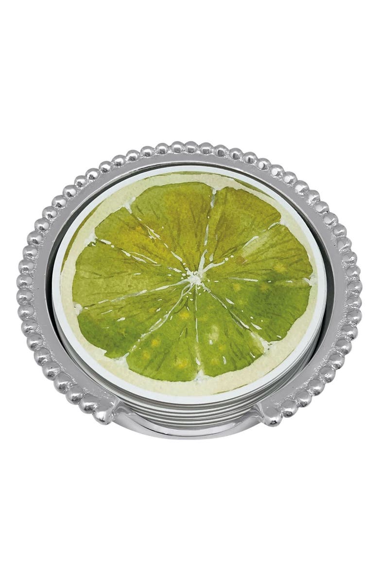 Mariposa Lemon & Lime Beaded Coaster Set, Alternate, color, Silver
