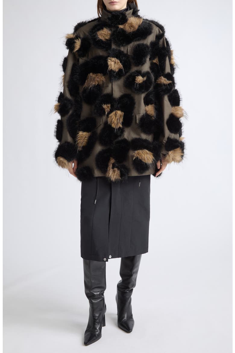 Leopard Faux Fur Jacket, Alternate, color, DARK KHAKI