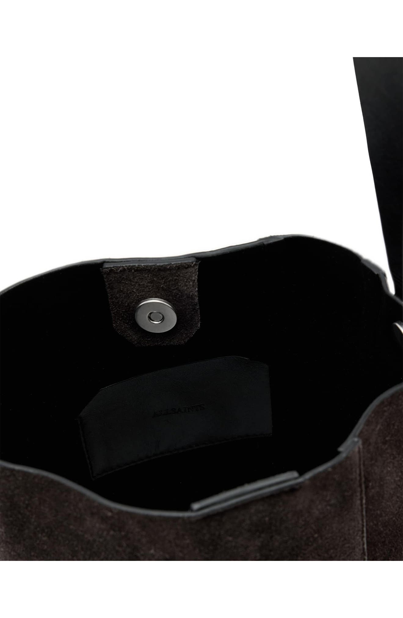 AllSaints Mini Alba Suede Crossbody Hobo Bag, Alternate, color, Bitter Brown