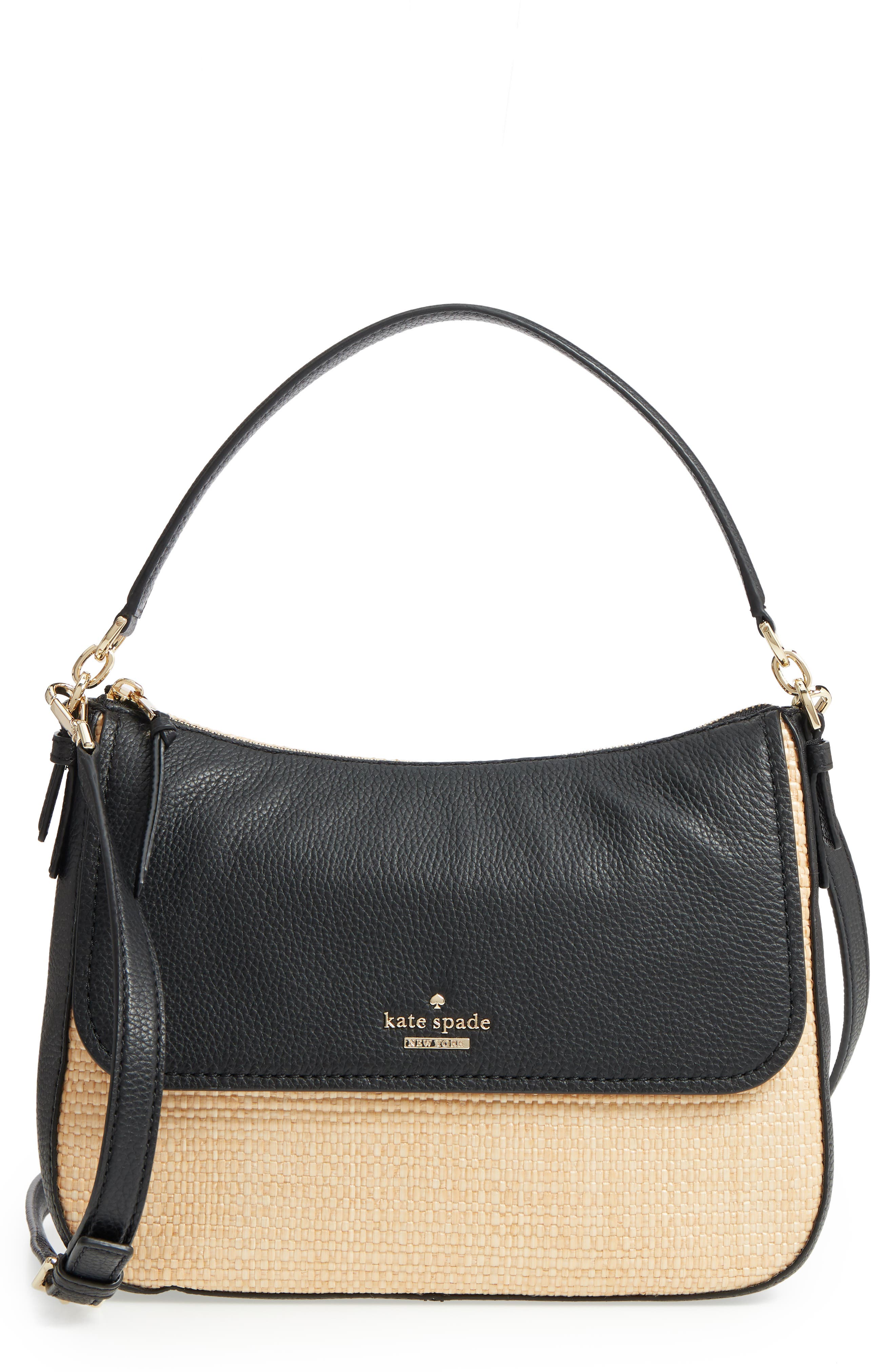 Kate Spade New York jackson street - colette straw & leather satchel, Main, color, 