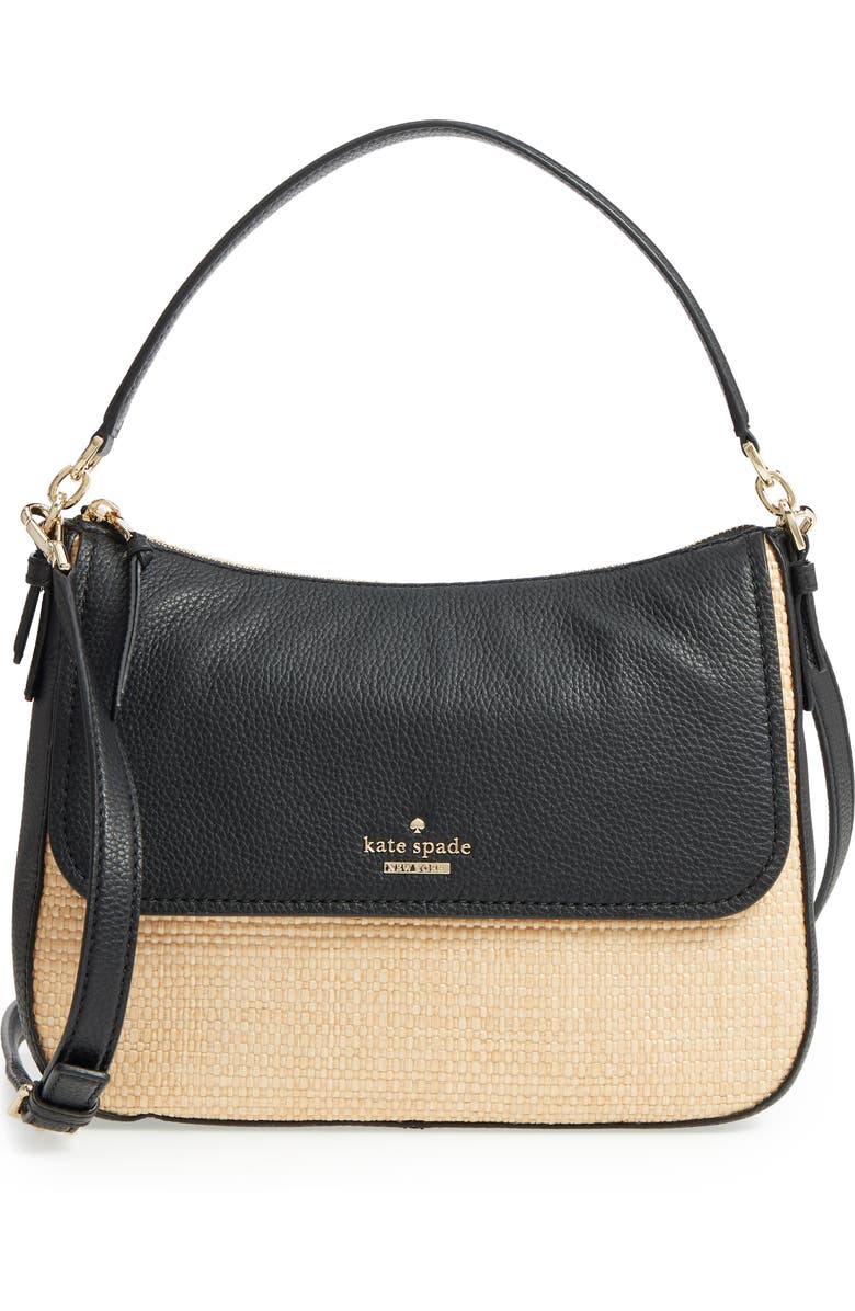 Kate Spade New York jackson street - colette straw & leather satchel, Main, color,