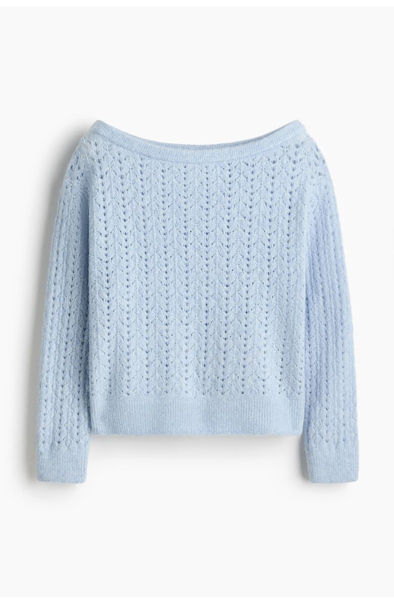 H&M Pointelle-knit off-the-shoulder sweater, Alternate, color, Light Blue