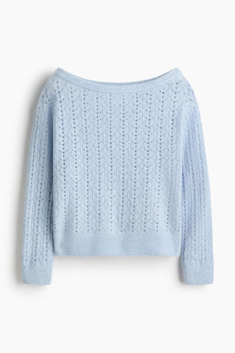 Pointelle-knit Off-the-shoulder Jumper