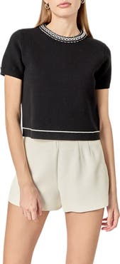 English Factory Braided Neckline Knit Top