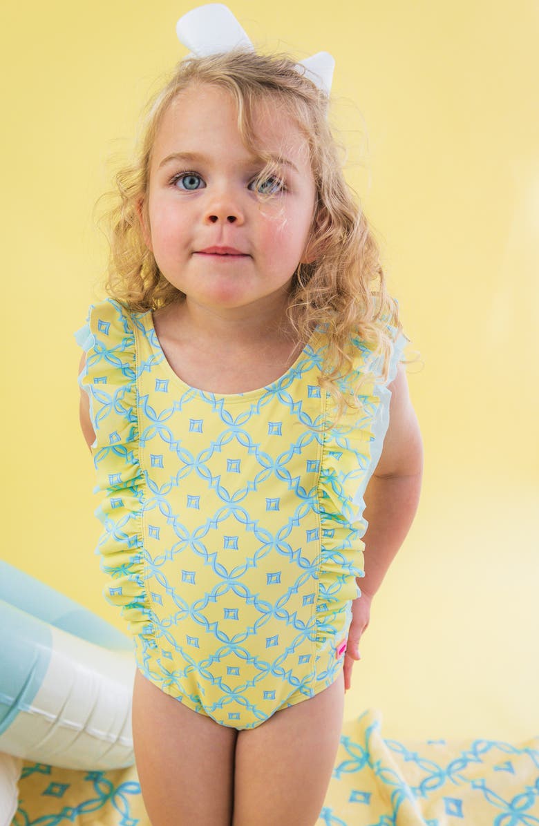 RuffleButts Kids' Banana Coastal Cham UPF 50+ One-Piece Swimsuit, Alternate, color, Yellow