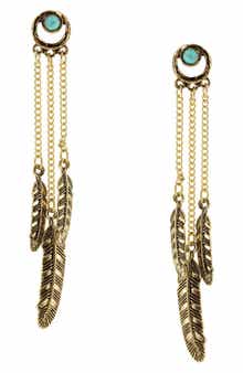 OLIVIA WELLES Detailed Stone & Feather Trio Drop Earrings