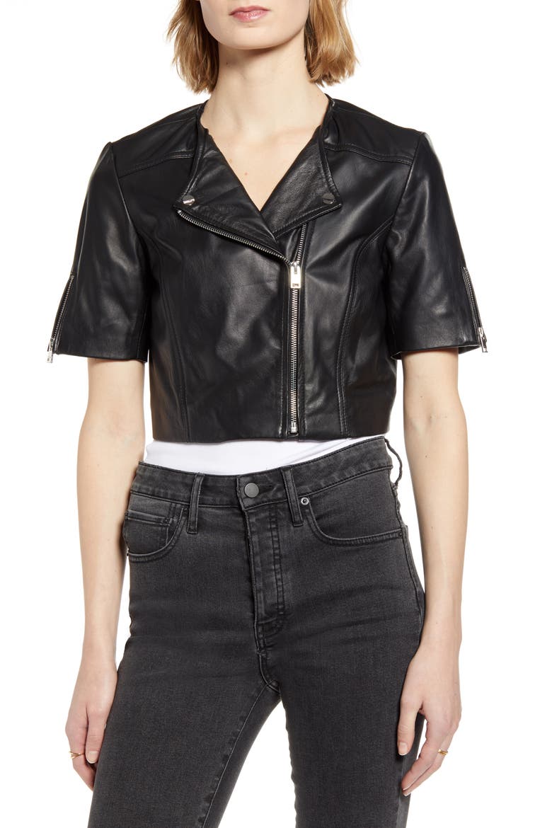 Kirsi | Cropped Biker Jacket, Alternate, color, BLACK