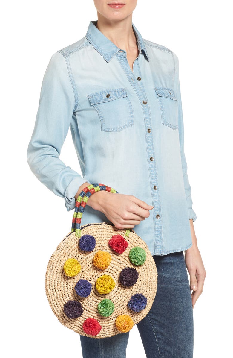Nordstrom Multi Pom Circular Raffia Tote, Alternate, color,
