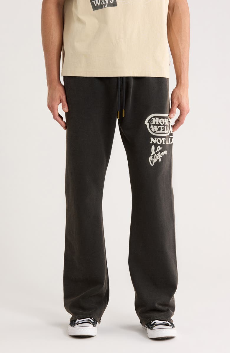 HONOR THE GIFT Not Allowed Graphic Cotton Fleece Pants, Main, color, Black