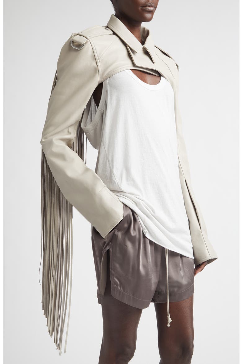 Fringe Leather Microbiker Jacket, Alternate, color, PEARL