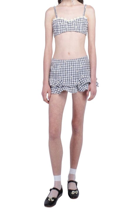 Daisy Embroidery On Gingham Bikini Set