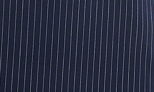 Nina Leonard Pinstripe U Neck Sleeveless Midi Sheath Dress In Blue