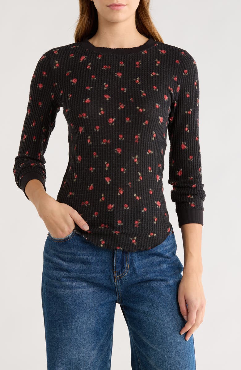 Abound Long Sleeve Waffle Knit Top, Main, color, Black- Red Mora Rosette