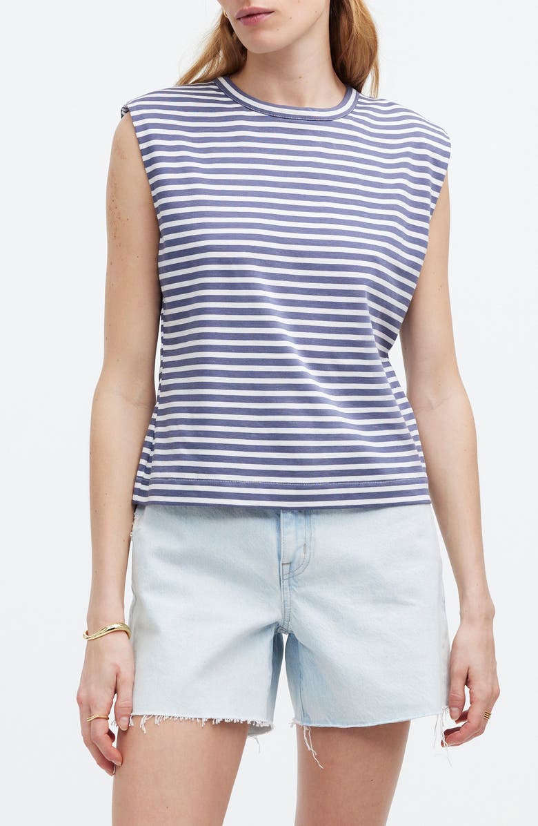 Madewell Stripe Structured Muscle Tee, Main, color, Sunfaded Indigo