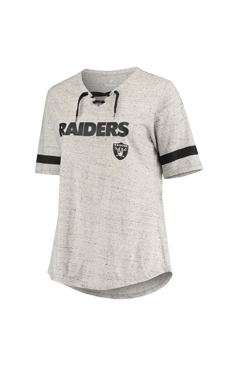 PROFILE Women's Heathered Gray Las Vegas Raiders Plus Size Lace-Up V-Neck T-Shirt, Alternate, color, 