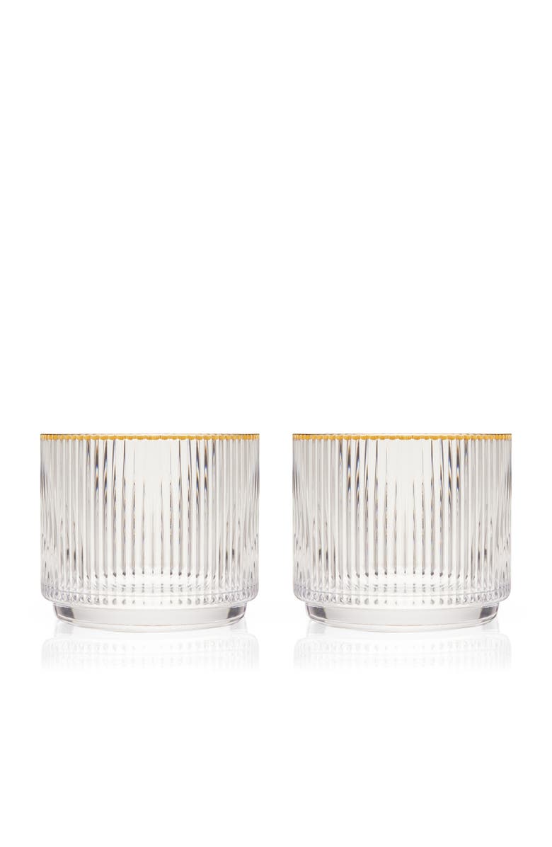 Viski Meridian Crystal Gold Rimmed Lowball Tumblers Set of 2, Main, color, Clear