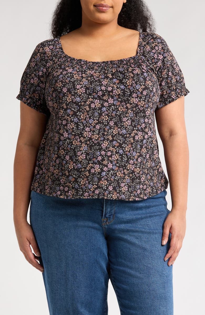 Lucky Brand Smocked Cotton Peasant Top, Main, color,