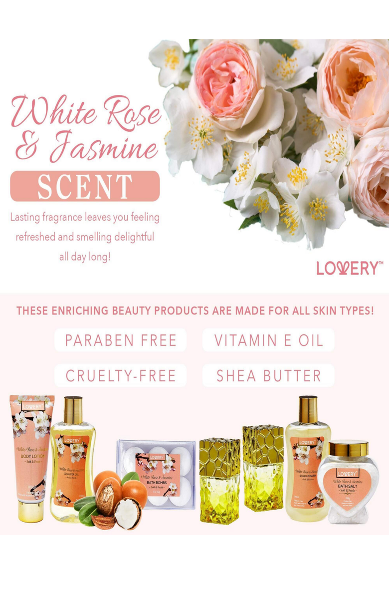 Lovery White Rose and Jasmine Bath And Body Gift Basket, Alternate, color, Light Pink / Gold