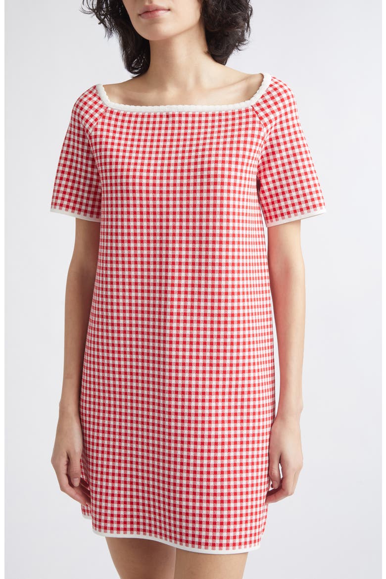 Micah Gingham Stretch Knit Minidress, Alternate, color, RED GINGHAM