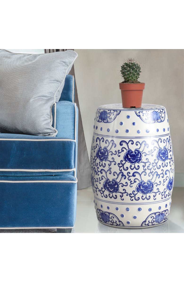 JONATHAN Y Lotus Flower 17.8" Chinoiserie Ceramic Drum Garden Stool, Alternate, color, 