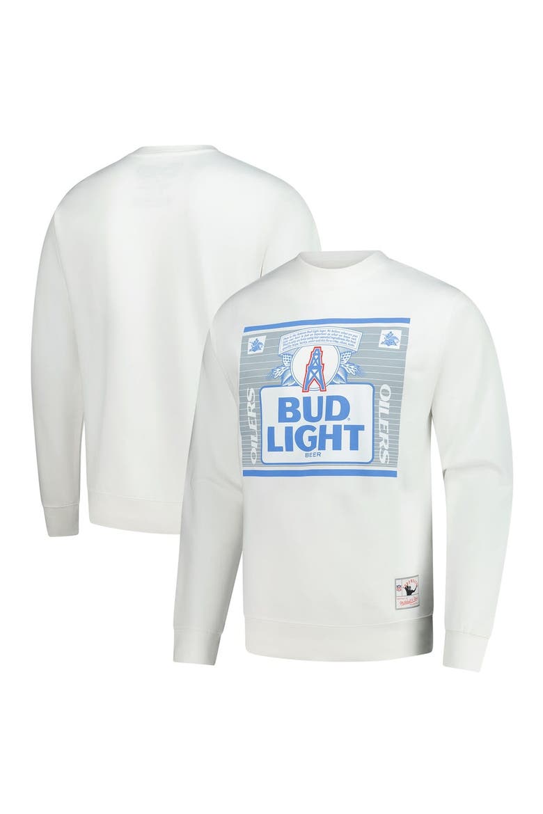 Men's Mitchell & Ness x Bud Light White Houston Oilers The Crest Pullover Sweatshirt, Main, color, White