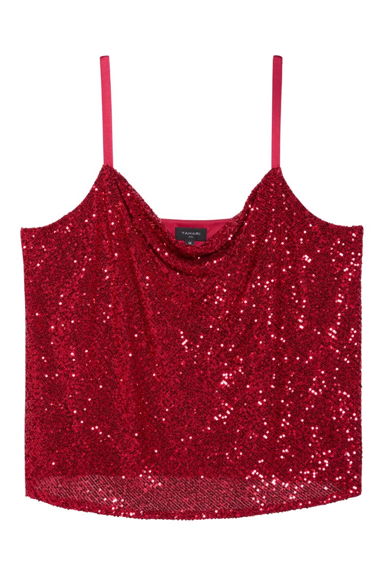 Sequin Cowl Neck Camisole, Alternate, color, CLARET