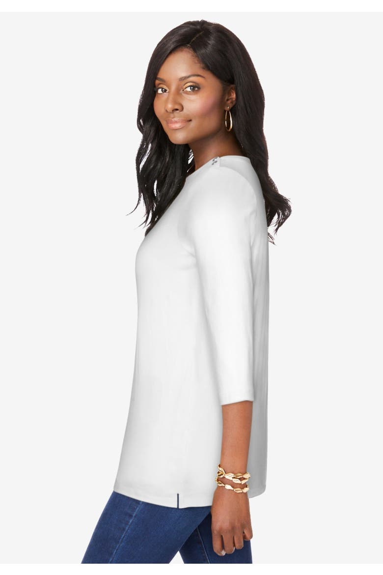 Stretch Cotton Boatneck Tunic, Alternate, color, WHITE