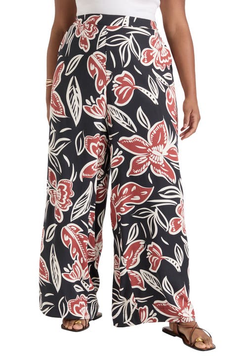 June + Vie Wide-leg Pull-on Pants In Multi