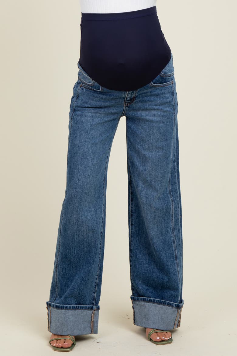 Cuffed Hem Baggy Wide Leg Maternity Jeans, Alternate, color, Navy Blue