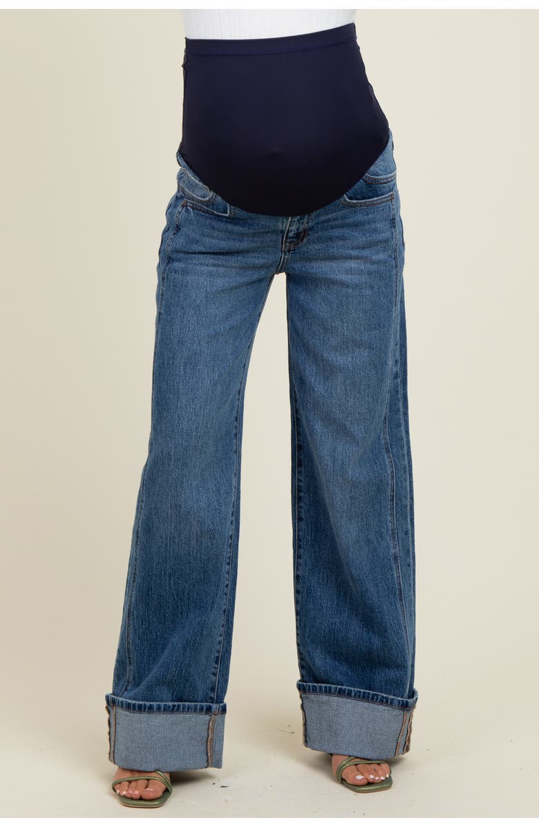 PinkBlush Cuffed Hem Baggy Wide Leg Maternity Jeans, Alternate, color, 
