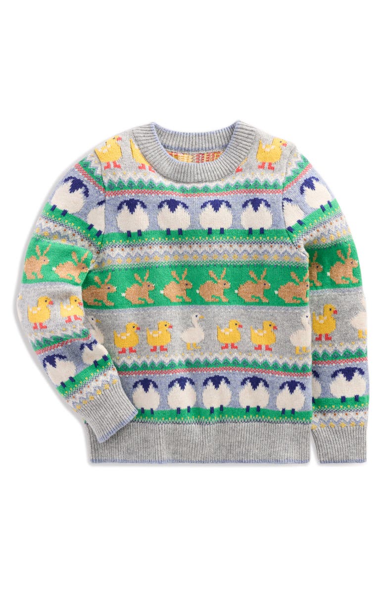 Mini Boden Kids' Animal Fair Isle Crewneck Sweater, Main, color, 