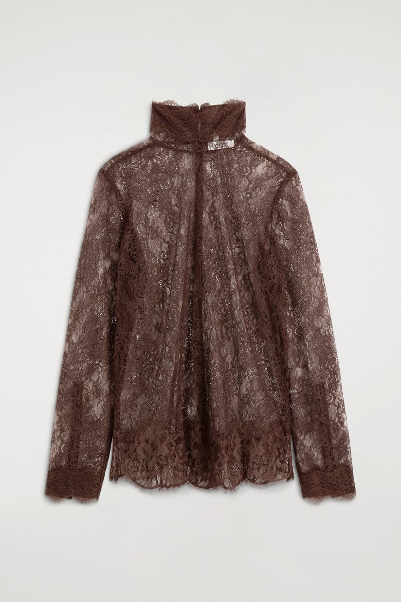 Turtleneck Lace Top, Alternate, color, BROWN
