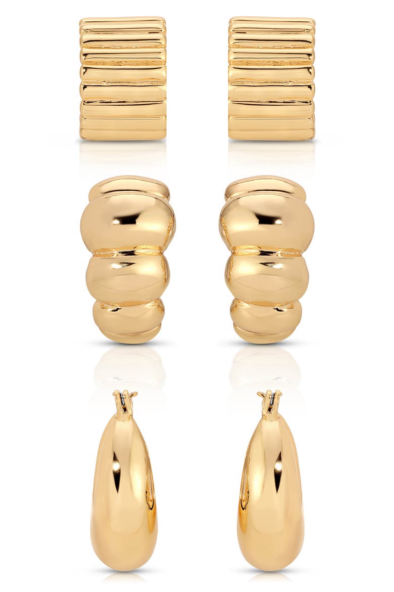 Golden Age Set of 3 Huggie Hoop Earrings, Alternate, color, GOLD