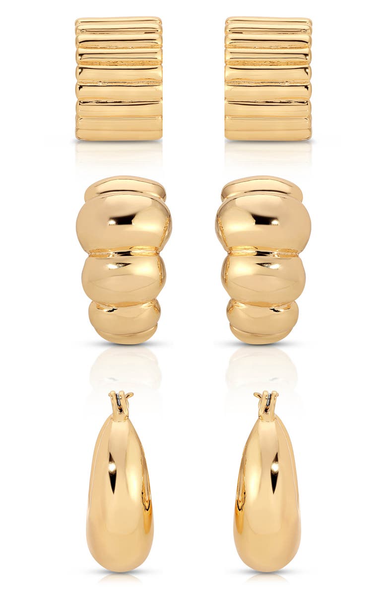 Ettika Golden Age Set of 3 Huggie Hoop Earrings, Alternate, color, Gold