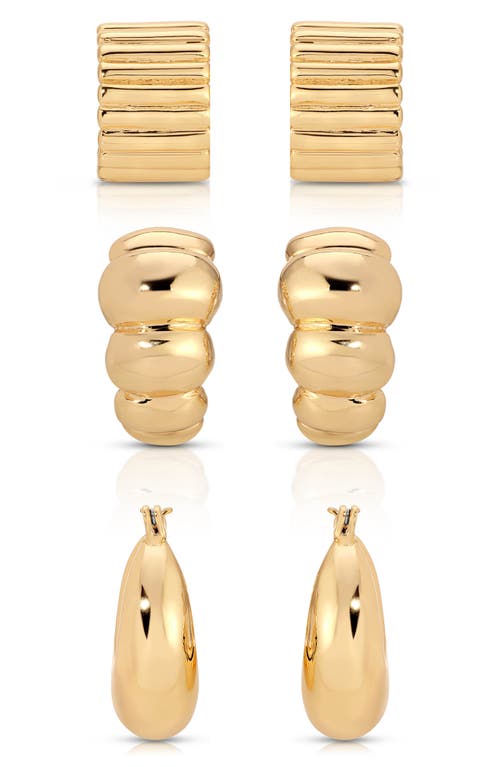 Ettika Golden Age Set Of 3 Huggie Hoop Earrings In Gold