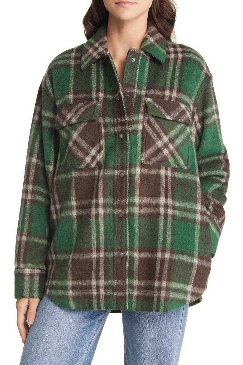 Flannel Shirt Jacket, Alternate, color, BROWN- GREEN BRUSHED PLAID