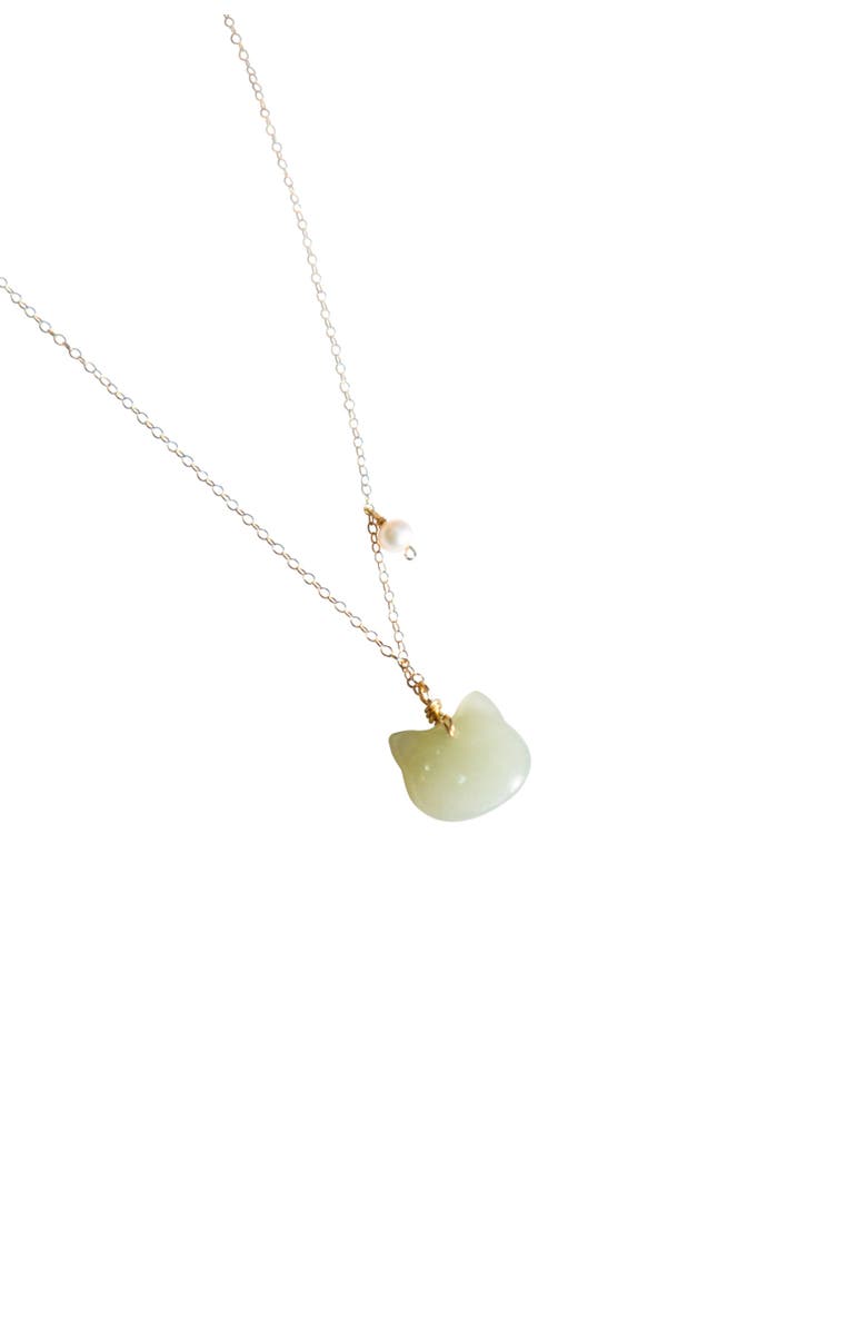 seree Choupette Cat green jade pendant necklace, Alternate, color, Light Green