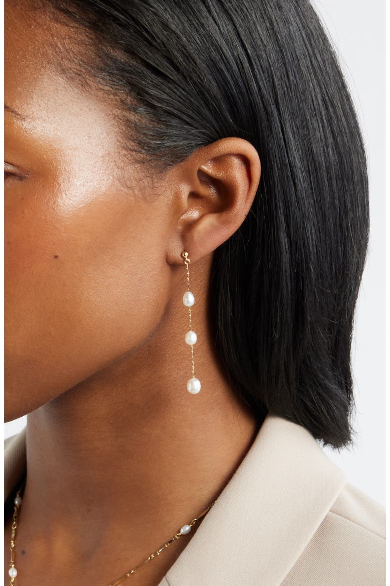 Demi Fine Freshwater Pearl Linear Drop Earrings, Alternate, color, WHITE- 14K GOLD PLATED