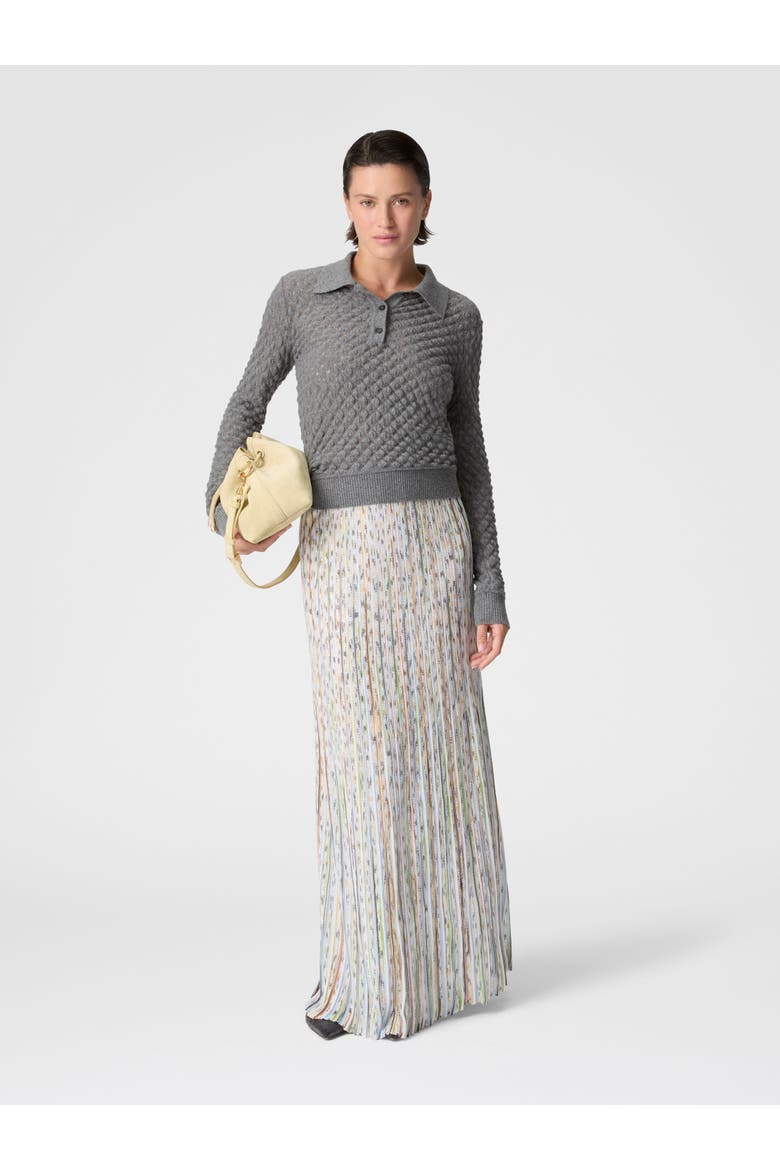Cashmere Polo With Lace Motif, Alternate, color, Grey