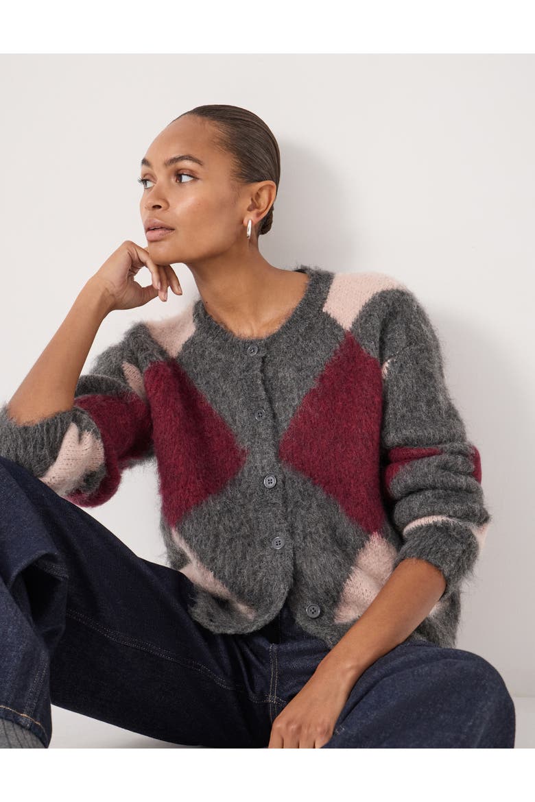 Brushed Argyle Knitted Cardigan, Alternate, color, Charcoal Marl Mix